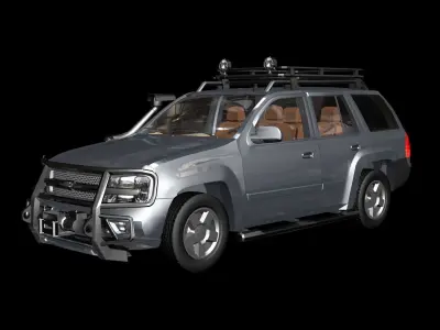Car obj fbx silver suv with racks Low-poly 3D model
