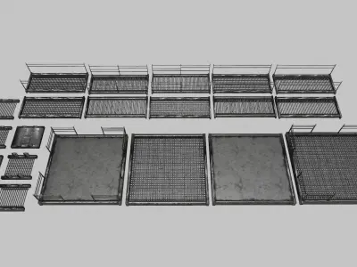 Stair Set of metal cages Low-poly 3D model