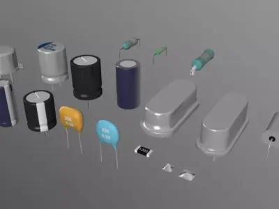 Capacitor  Resistor  and Crystal oscillator 3D model