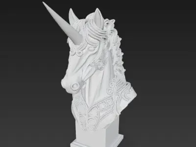 3D Printable Unicorn Bust   Ornate Fantasy Collection 3D model
