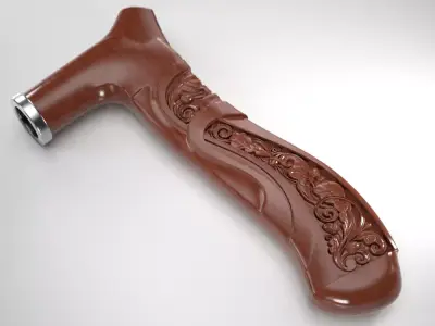 Cane-handle ornately carved wooden handle 3D print model