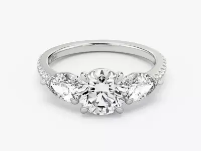  Three Stone Round  Engagement Ring 02 3D print model