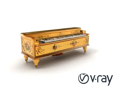 Antique Harpsichord Cream Floral Motifs Model Pack Low-poly 3D model