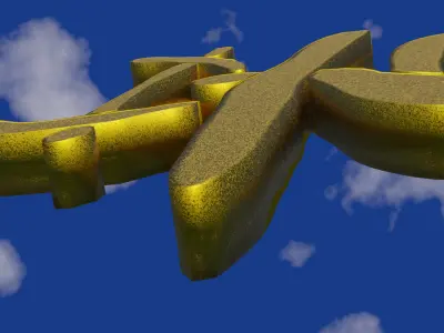 Golden Chinese text in dirty rough surface Low-poly 3D model