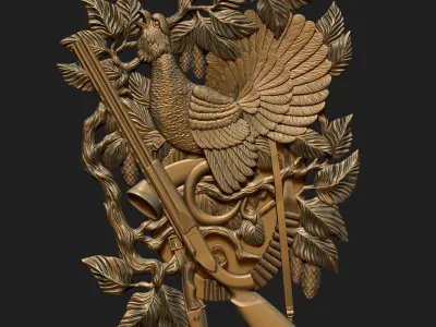 Hunting wood carving with eagle 3D print model