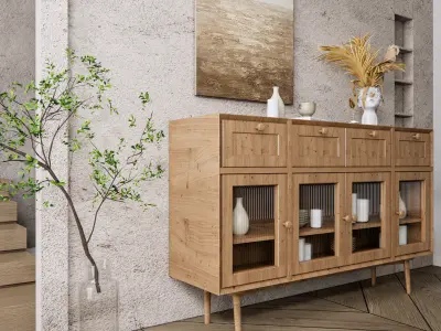Sideboard with wall panel and flooring 15 3D model