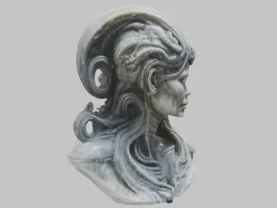 HR Giger Woman Head Bust Marble Sculpture Low-poly 3D model