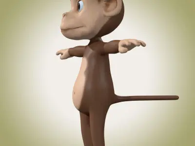 Cute Cartoon Monkey Rig Low-poly 3D model