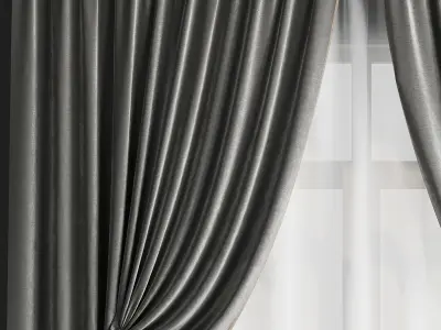 classic curtains and tulle - set 008 Low-poly 3D model