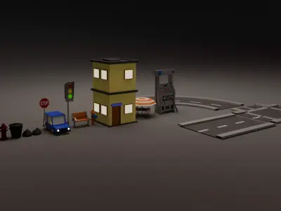 City Assets Pack Low-poly 3D model