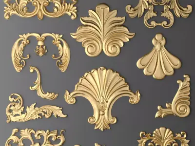 luxury 3 decorative golden ornaments 3D model