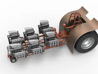 Pulling tractor with 6 engines V8 Version 3 Scale 1 to 25 3D print model