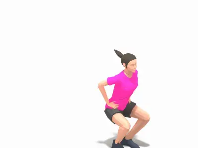 Frog jump Exercise Woman Animation Low-poly 3D model