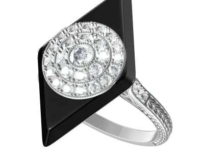 Unique Black Onyx Stone Art Deco Ring 3D print model