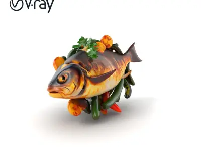 Roasted Barramundi with Vegetables Model Pack Low-poly 3D model