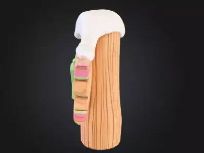 Stylized Wooden Signpost with Snow Low-poly 3D model