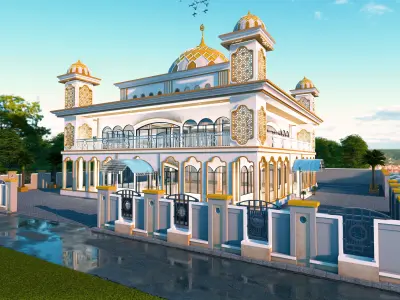 3D design sketch up Modelling Elegant Modern Mosque 2 floor 3D model