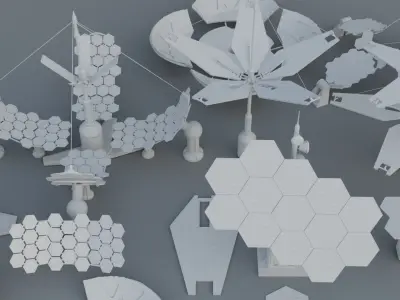 15 Sci-Fi Solar panels Low-poly 3D model