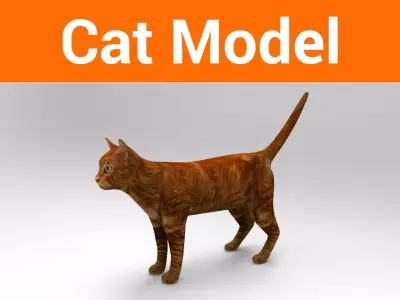 Cat game ready low poly model 3D orange Low-poly 3D model