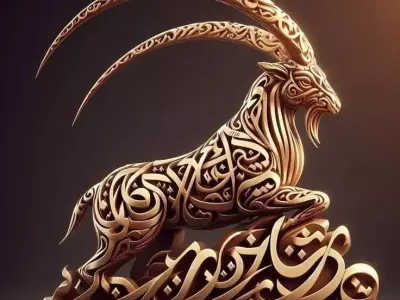 Luxury Golden Ibex 3D Model Arabic Calligraphy Intricate Horns Low-poly 3D model