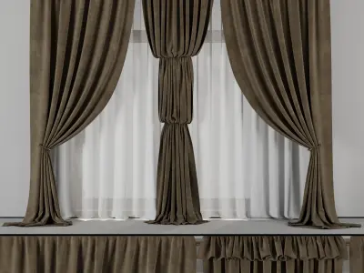 classic curtains and tulle - set 009 Low-poly 3D model