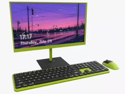 Wireles Computer Set Keyboard Mouse Monitor Green-Black Version 3D model