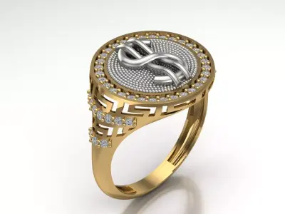 Luxury Dollar Sign Mens Ring With Diamonds Jewelry Gents Rings 3D print model