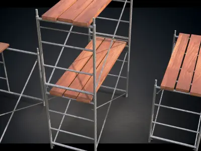 Scaffoldings set of scaffolding with three wooden benches 3D model