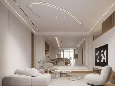 Modern living room dining room interior scenes 358 3D model