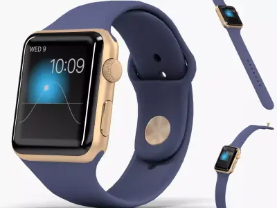 Apple Watch Gold Aluminum Case Midnight Blue Sport Band Low-poly 3D model