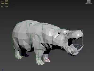 lowpoly hipopotamus polygonal pig 3D model