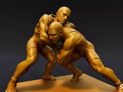 Golden Wrestling Statue Low-poly 3D model