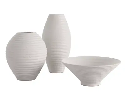 Otsu Round White Ceramic Textured Vase 3D model