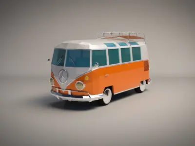 Low-Poly Cartoon VW Transporter Bus Low-poly 3D model
