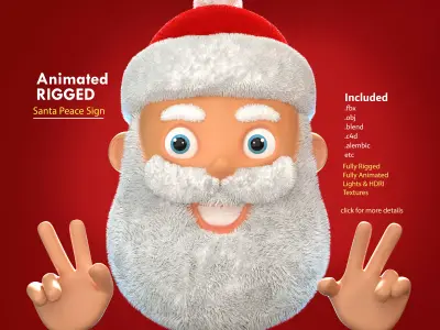 Animated Santa Peace Sign Low-poly 3D model