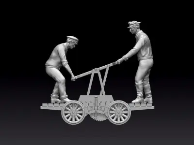 handcar two men working on train 3D print model