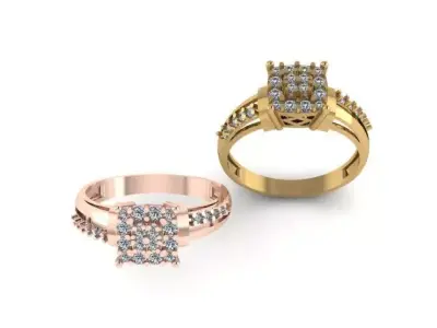 Elegant Square Cluster Diamond Engagement Ring Jewelry Design 3D print model