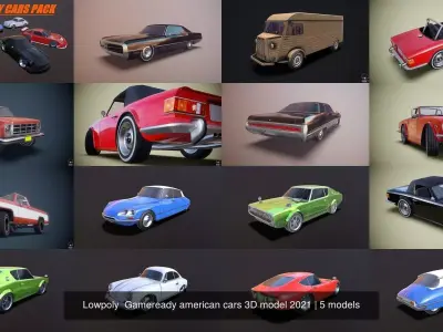Lowpoly  Gameready american cars 3D model 2021 3D Model Pack