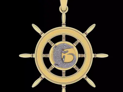 Crocodile wheel pendant silver gold jewelry printable 3D model 3D print model