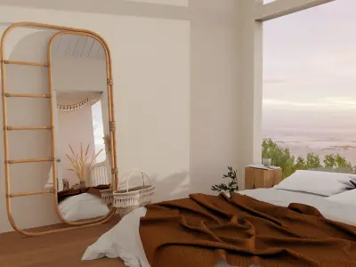 Sunset View Bedroom and Balcony Blender Scene 3D model