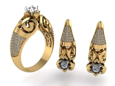 Engraving Ornamental Earring Ring Set 2424 3D print model