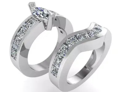 Marquise Diamond Ring With Band 2522 3D print model