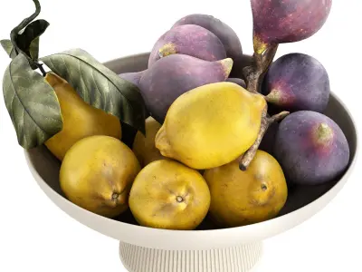 bowl of figs and yellow lemons 3D model