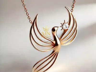 Phoenix Light Necklace  Elegant Rose Gold Bird with Diamond 3D print model