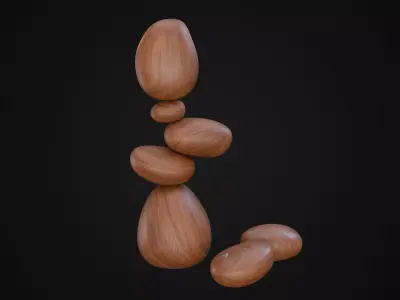 Wood Magnetic Balance Stone Sculpture Low-poly 3D model