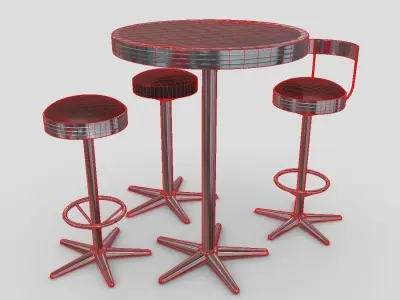 Bar Table With Stools Low-poly 3D model