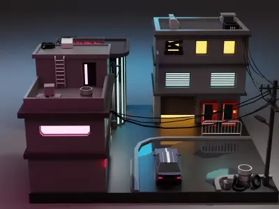 Cyberpunk Buildings Low-poly 3D model