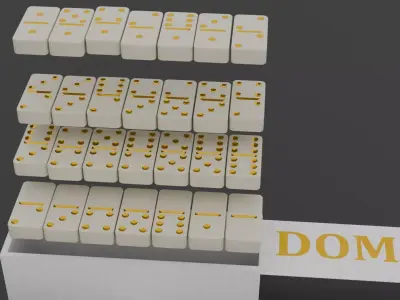 White and Gold DOMINO SET Low-poly 3D model