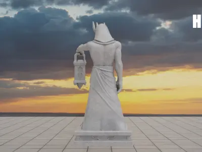 Mystic Guardian Statue with Lantern Low-poly 3D model