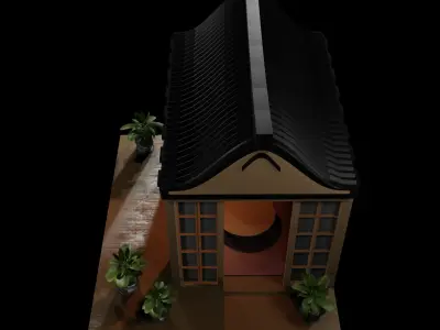 Japanese Garden Structure Teahouse Viewing Pavilions with plants Low-poly 3D model